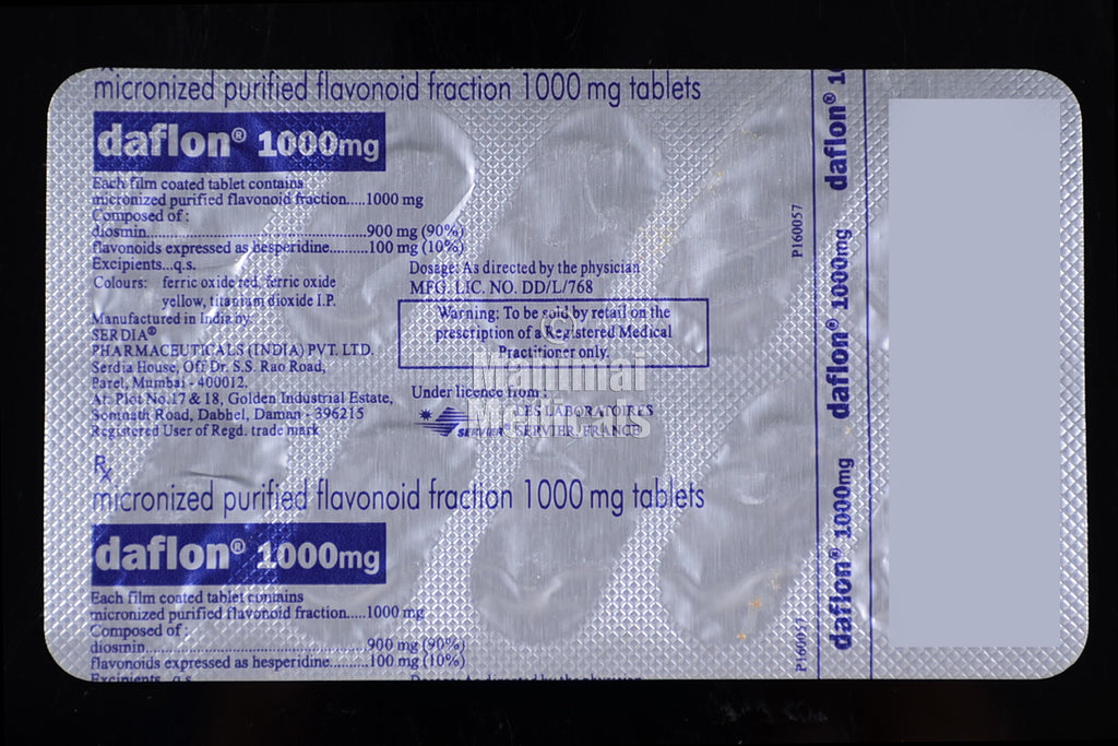 Daflon 1000 MG Tablet (10): Uses, Side Effects, Price & Dosage
