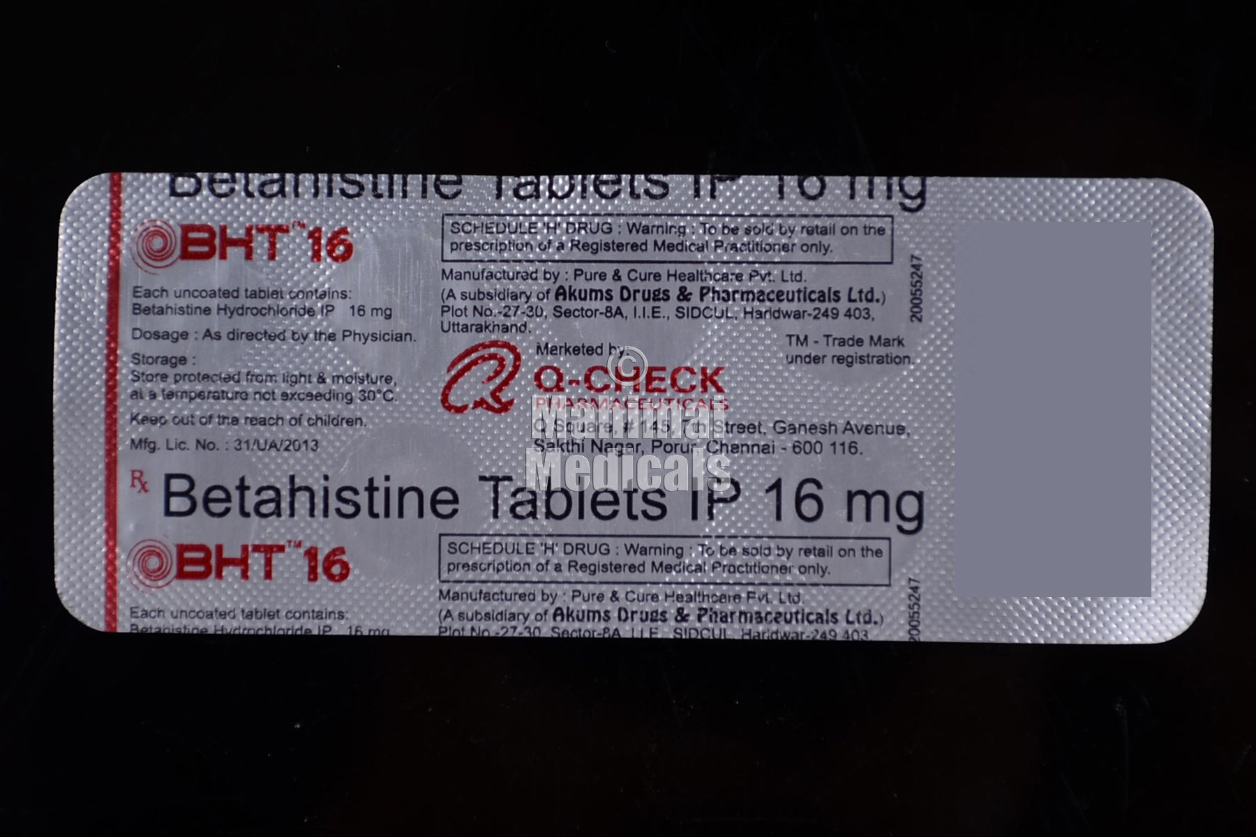 BHT 16 mg Tablet