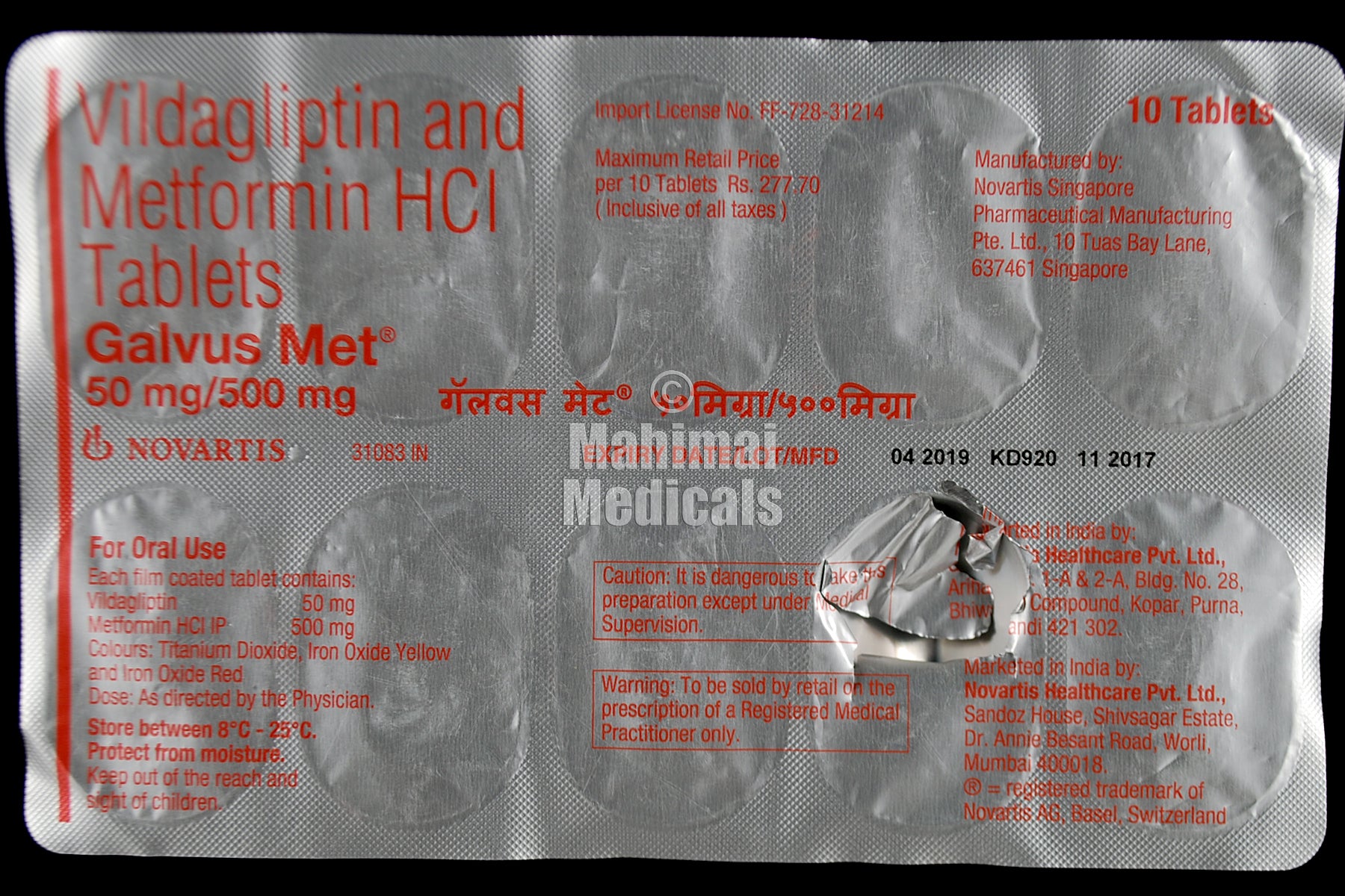 Galvus Met 50/500 mg Tablet