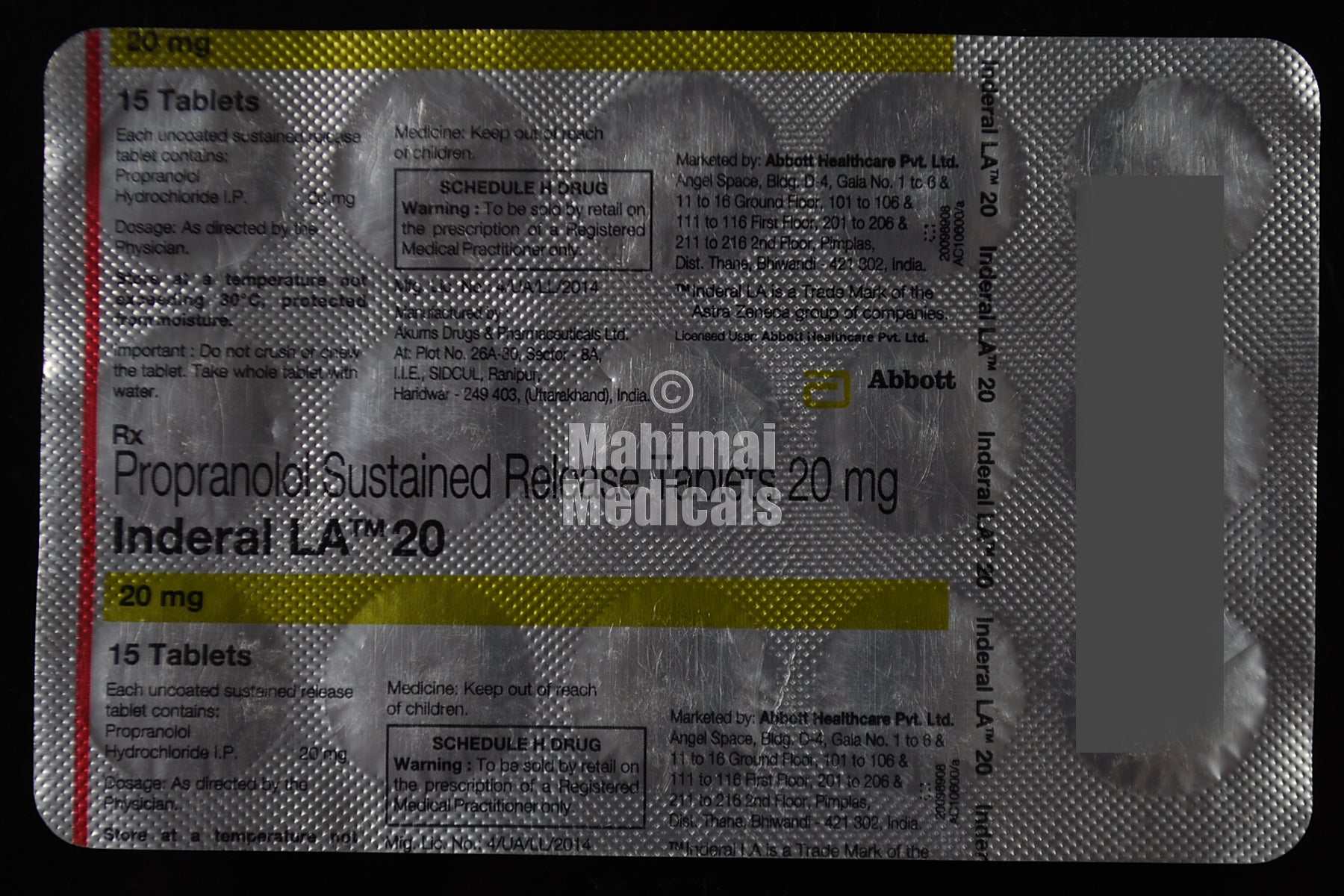 Inderal 20 mg tablets